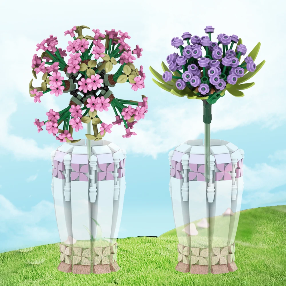 

Gobricks MOC Color Vase of Sunflower Flower Vase Pink Sunrise Purple Verbena Blocks Set Blossom Decoration Model Bricks Toy Gift