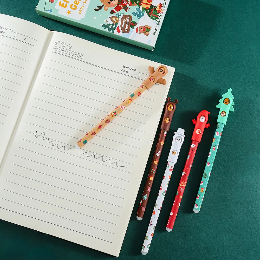 1 Set (1 Set of 5 Pieces) Christmas-Themed Erasable Pens with Black Ink Refills and Rotatable Caps with Multiple Patterns. a Perfect Addition to the Christmas Season, It's Also a Great Gift and a Perfect Gift-Giving Co