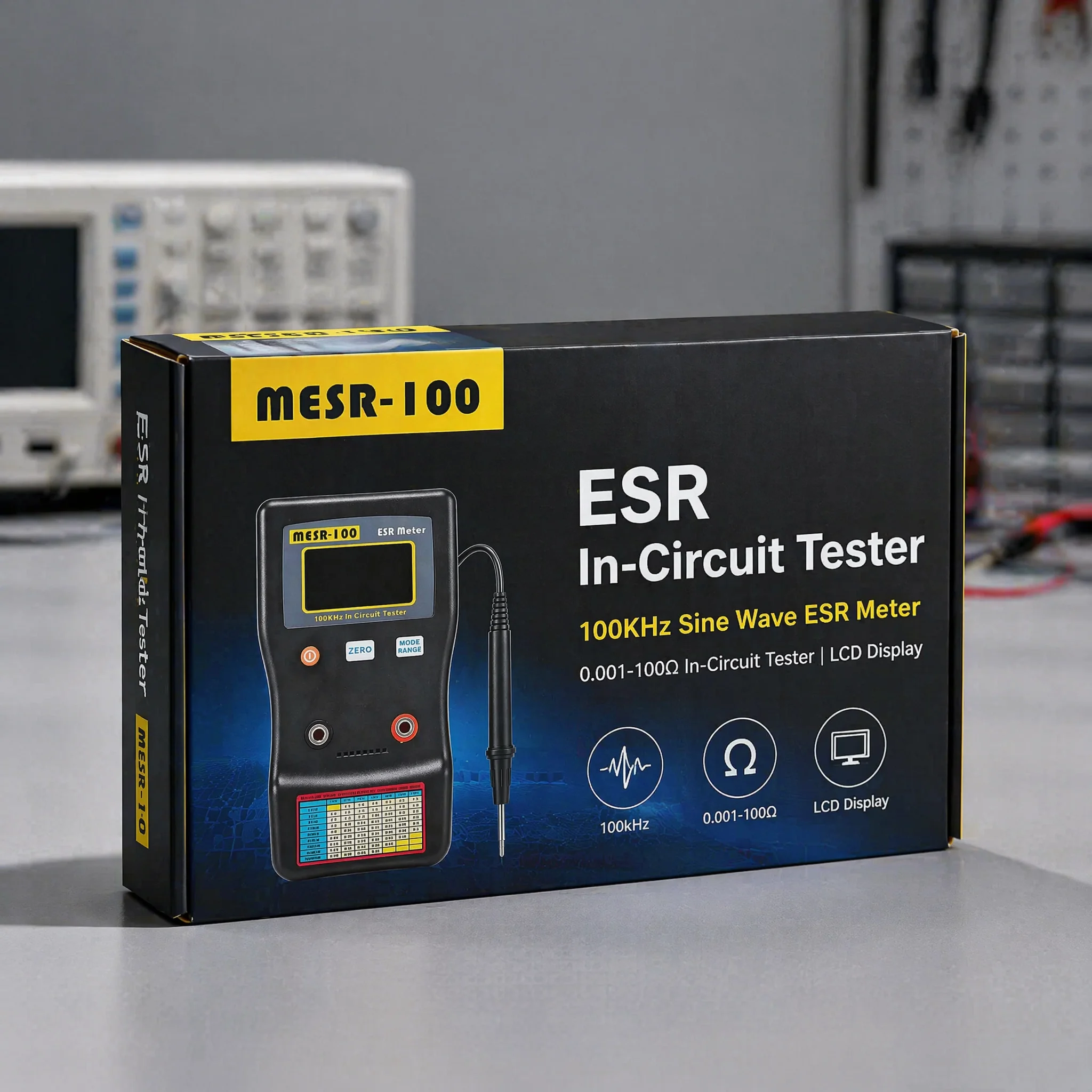 

ESR Meter, 100KHz Sine Wave Capacitor Tester, 0.001-100Ω In-Circuit Low Ohm Meter for TV LCD Audio Board Repair