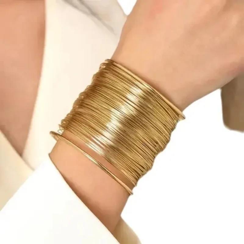 

European and American Fashion Punk Wrapped Metal Brushed Open Bracelet Retro Ins Wide Irregular Bracelet Women's Jewelry Gift