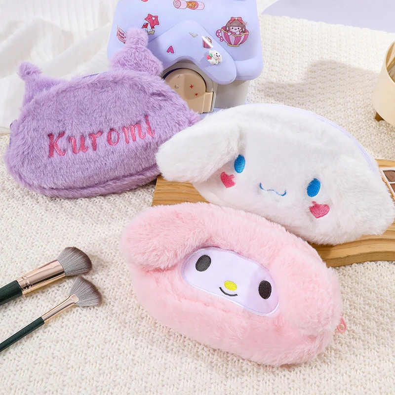 Sanrio Cinnamoroll Plush Pencil Case Melody Kuromi Kirby Stuffed Plush Pencil Case Students Makeup Bags Kawaii Girls Gifts 2023