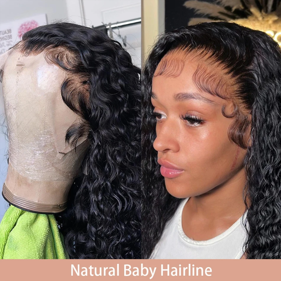 200% Deep Water Wave Short Curly Bob Wig 13x4 Lace Frontal Wig Brazilian 100% Human Hair 4x4 Transparent Lace Front Wigs 14 Inch