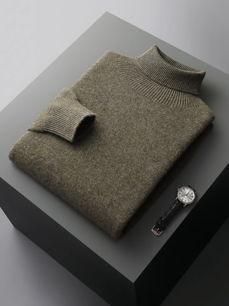 

New Men's 100% Cashmere Sweater Turtleneck Pullover Autumn Winter Soft Warm Comfy Bottom Knitwear Smart Casual High Quality Tops