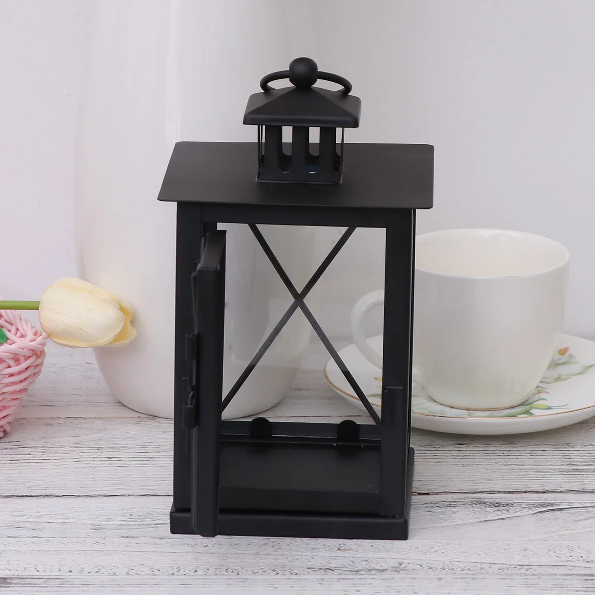 

European Style Black Wrought Iron Retro Floor Windproof Table Lamp Solar Powered Indoor Outdoor Vintage LED Camping Torch