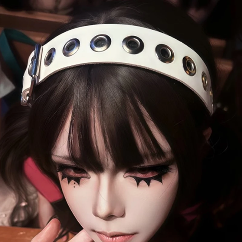Subculture Hollow Out Steampunk Hair Hoop Headband Gothic Punk Rivet Headband Wide Side Headwear Leather Buckle Hairband Cosplay