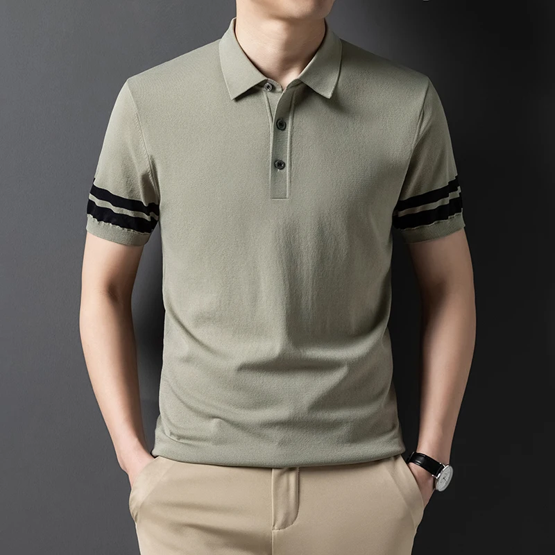 

Knitted Short Sleeve Polo Shirts For Men Smart Casual Easy Care Summer Quality Soft Comfortable Striped Luxury Camisas De Hombre
