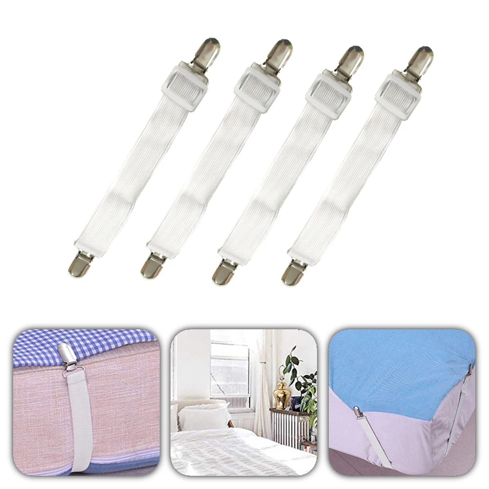 4Pcs/set Elastic Bed Sheet Grippers Double Head Clips Gripper Holder Suspender Bed Sheet Fasteners Adjustable Length 15-30cm