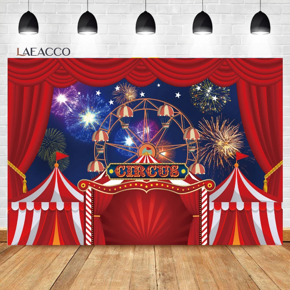 Laeacco Red Circus Tent Birthday Photography Backdrop Carnival Night Theme Party Decor Kids Portrait Customized Photo Background