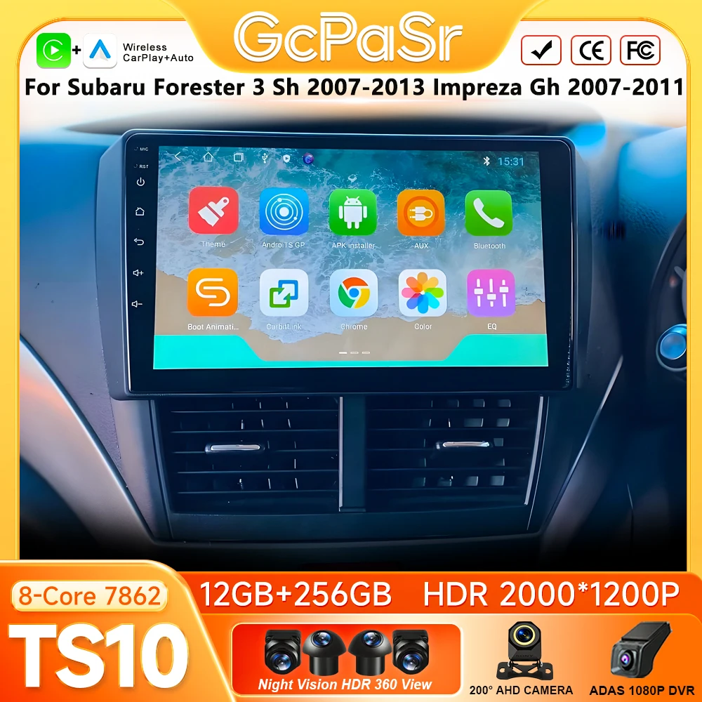 For Subaru Forester 3 Sh 2007-2013 Impreza Gh 2007-2011 Car Radio Carplay GPS Navigation Android Auto Android 16 Display No 2din