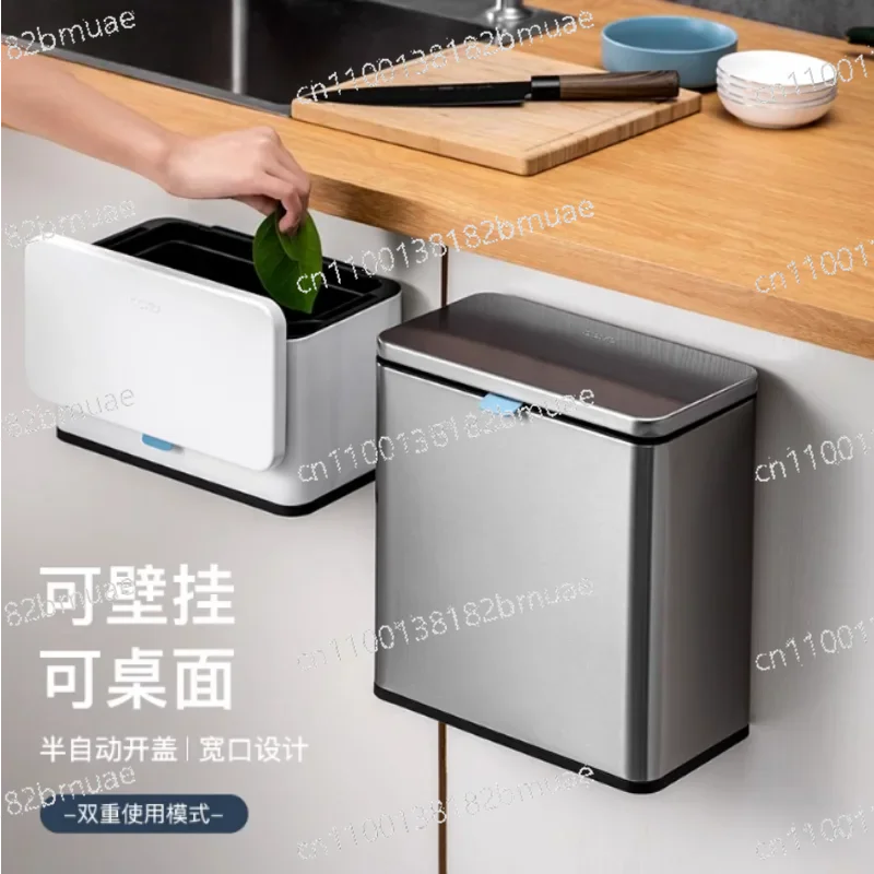 

Kitchen Trash Can,No Bending, Stainless Steel Hanging Sorting Food Waste Countertop