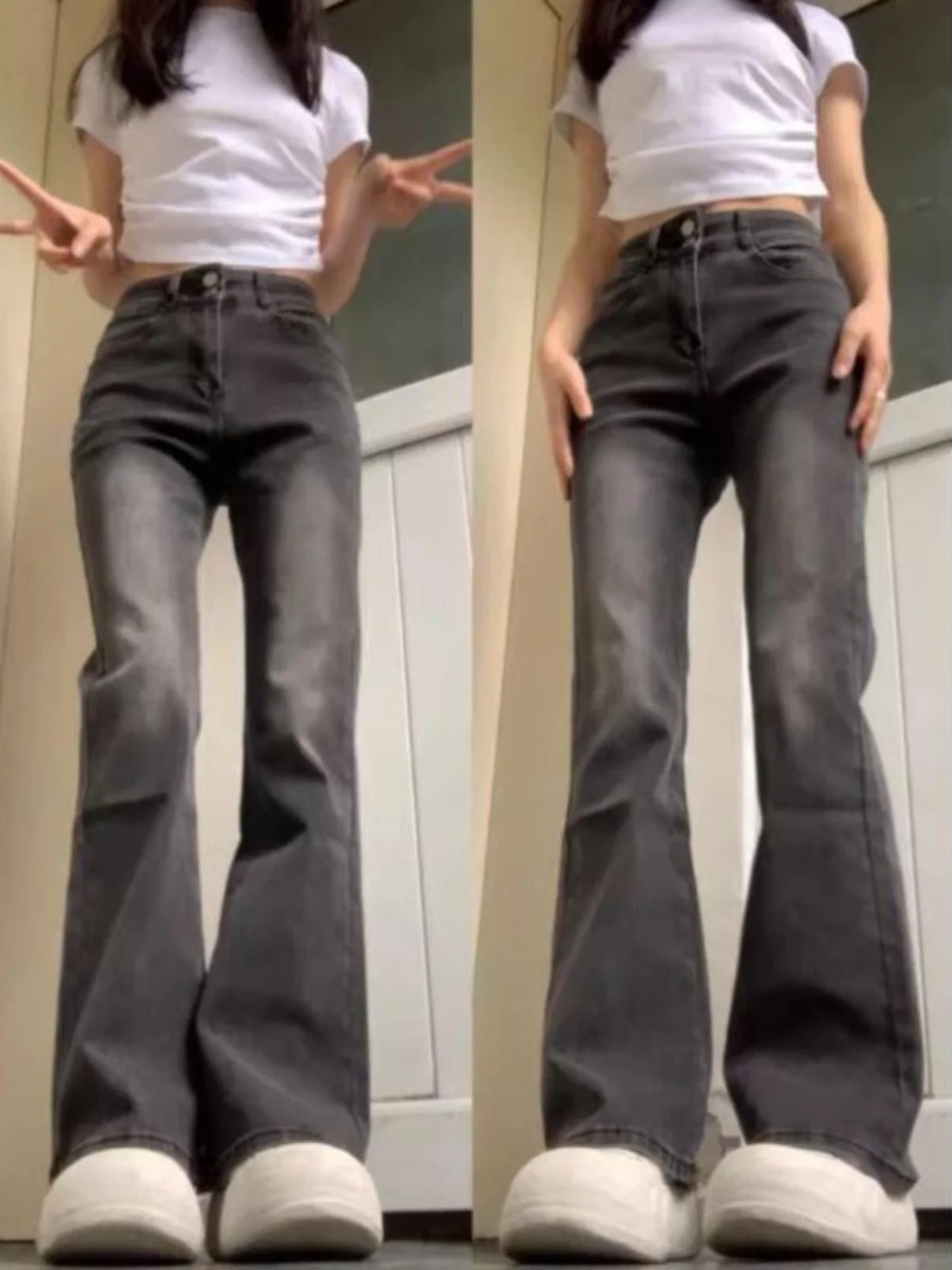 

High Waist Bell Bot Jeans Women's Spring Autumn New Sle Slimming Elastic Cotton Stretch Denim Pants Universal Faion