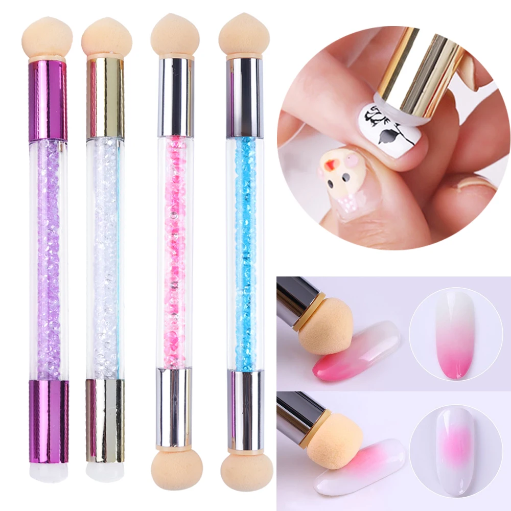 Dubbele Kop Gradiënt Spons Pen Nail Art Borstels Pen Acryl Gel Glitter Poeder Plukken Puntgereedschap Manicure Benodigdheden Leb944