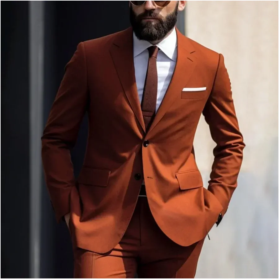 

Orange Men's Suits Regular Length 2 Pieces Single Breasted Custom Causal Blazer Notch Lapel Wedding Groom Party Male Clothing