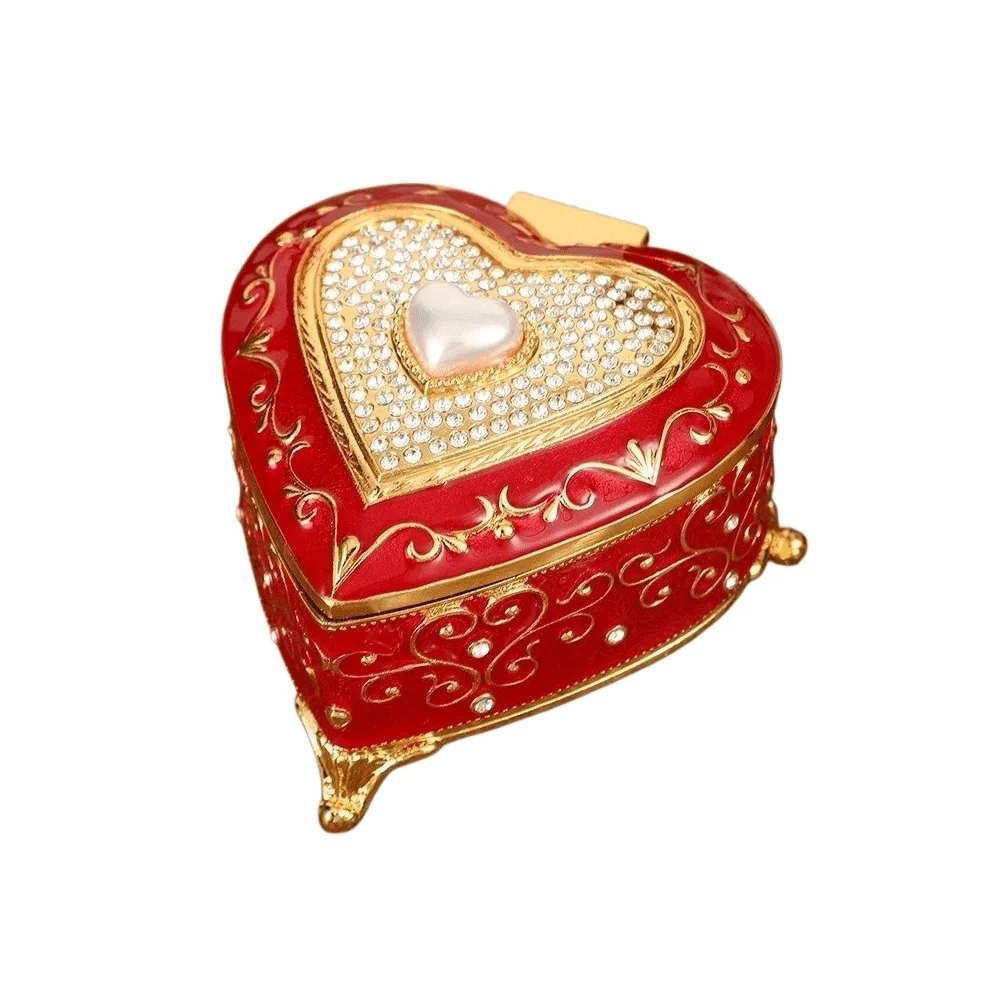Fashion Zinc Alloy Heart Jewelry Box European Style Rhinestone Retro Jewelry Container Luxury Trinket Case Gifts