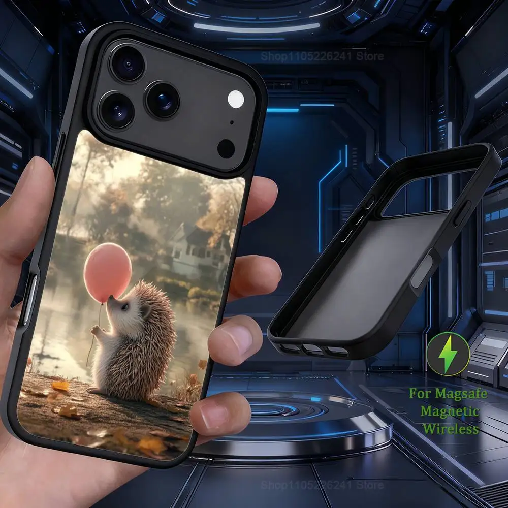 Cute Small Animals Hedgehog For iPhone 12,14,11,15,13,16,17,For Magsafe,Plus,Mini, Pro,Max,Magnetic Wireless Charging Case