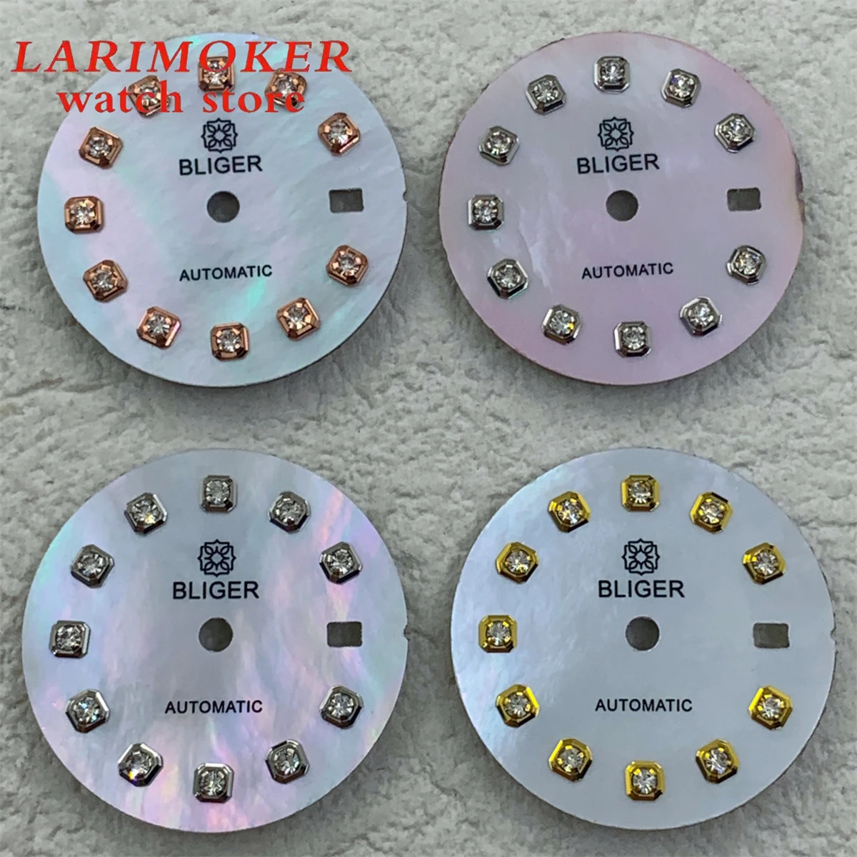 قرص ساعة نسائي بليجر مع غطاء لؤلؤي قفاز ، متعدد الألوان ، ذهبي وردي فضي أبيض ، مؤشر ماسي ، حركة NH05 ،