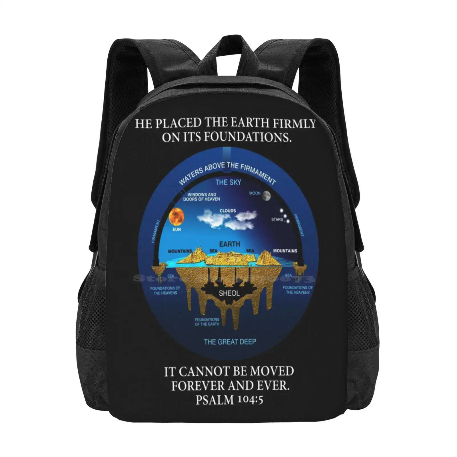 Psalm 104:5 Flat Earth Anceint Hebrew Cosmology Hot Sale Schoolbag Backpack Fashion Bags Flat Earther Psalm 19 1 The Earth Is