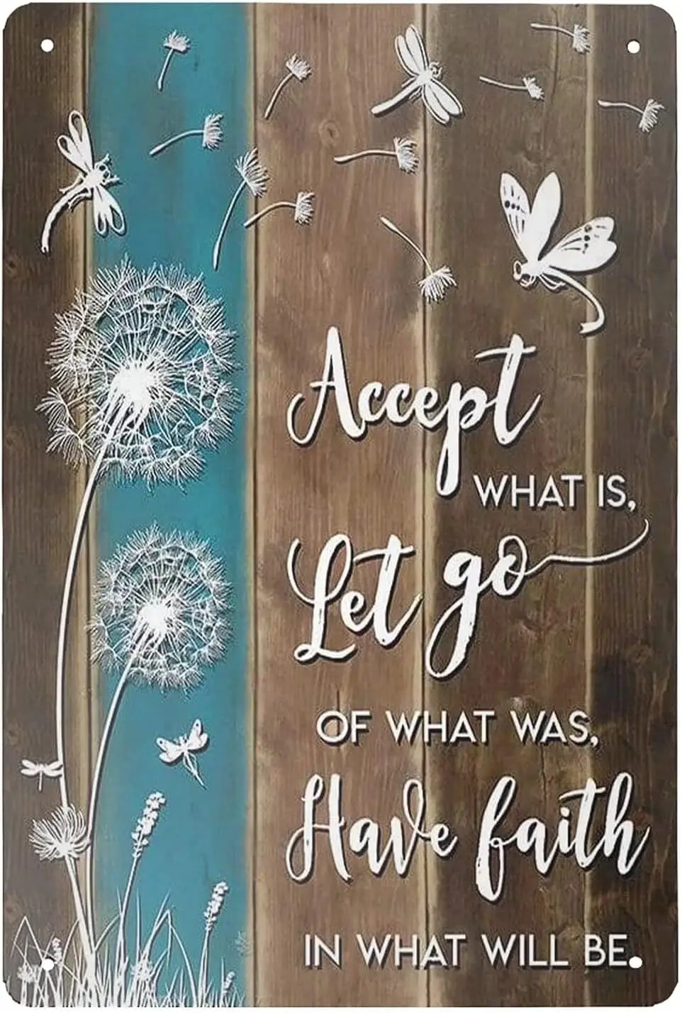 Florist Dandelion Metal Tin Sign,Accept What Is Let Go Iron Painting Plaque Wall Decor Pub Man Cave Club Classic Bathroom Parlor