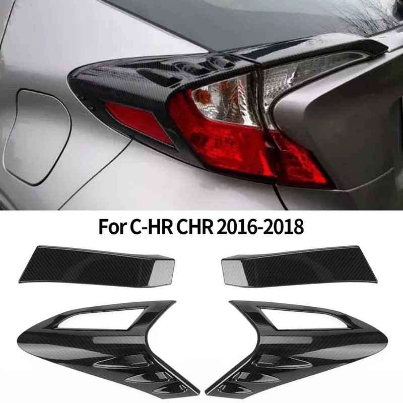 4Pcs Carbon Fiber Style Rear Back Lamp Tail Light Cover Trim For Fit Toyota CHR C-HR 2016-2018