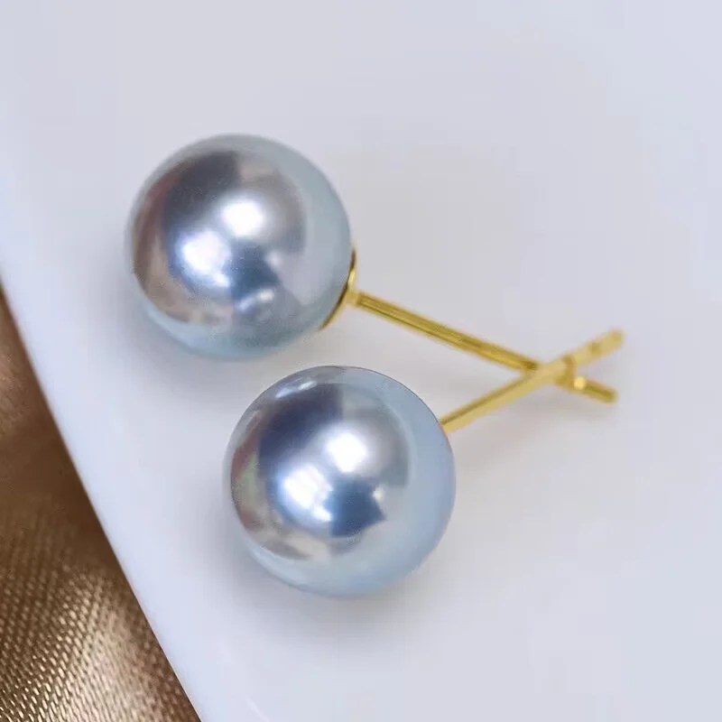 Senlissi – Ohrstecker aus 18 Karat Nadel, natürliche Rio-Grauperle, 4–12 mm und 925er Sterlingsilber, für Damen, Schmuck, Geschenke – Detail 5