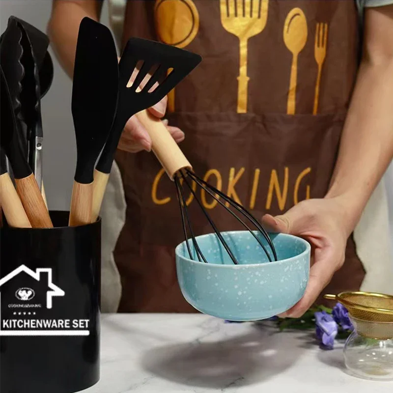 

12-Piece Silicone Kitchen Utensil Set, Food Grade Cooking Tools, Turner Spatula, Measuring Spoon, Practical Cookware Kit