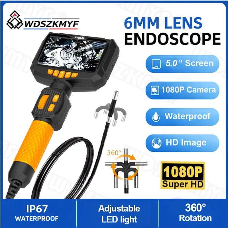 Industrial Endoscope Camera 6.0mm Lens 360° Rotatable 1080P HD 5''  Display IP67 Waterproof for Car Chassis Inspection
