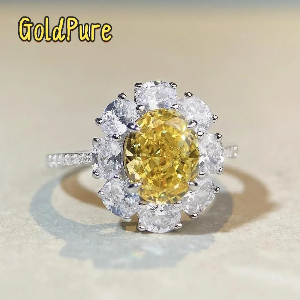 

Goldpure Luxury Solid Platinum PT950 Women's Ice Flower Cut Yellow Diamond Flower Moissanite Diamond Ring Four Claw Ring