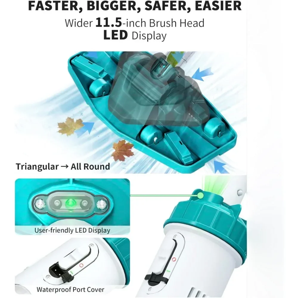 Customizable 2025Upgraded Cordless Pool Vacuum for Above Ground,LED Display&11.5" Wider Head,Handheld Pool Spa Vacuum Cleaner fo