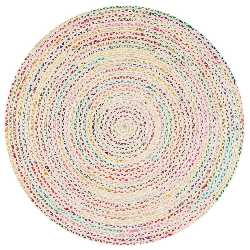 Rug Cotton Handmade Braided Style Round Rug Reversible Braided Modern Floor Mat Rugs for Bedroom