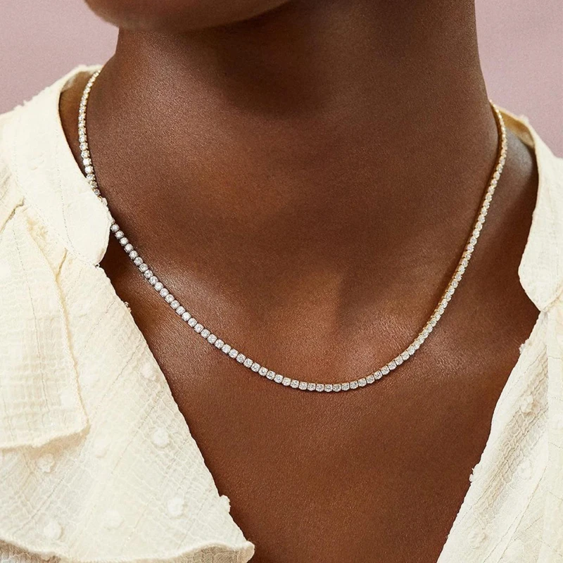 5A White Cubic Zirconia Paved Triangle CZ Tennis Chain Necklace Gold Choker For Women Fashion Icy Out Valentine's Day Jewelry