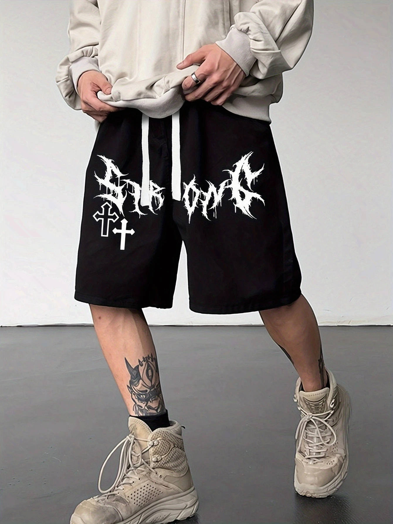 

Мужские готические шорты с буквами и белым логотипом «мода», повседневные летние шорты с завязками на талии, подходят для городской уличной одежды