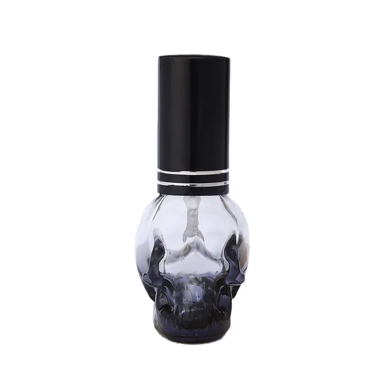 Encantadora colección de soportes de Perfume de vidrio artesanal, cada botella rellenable con forma de calavera de diseño intrincado, 8ML