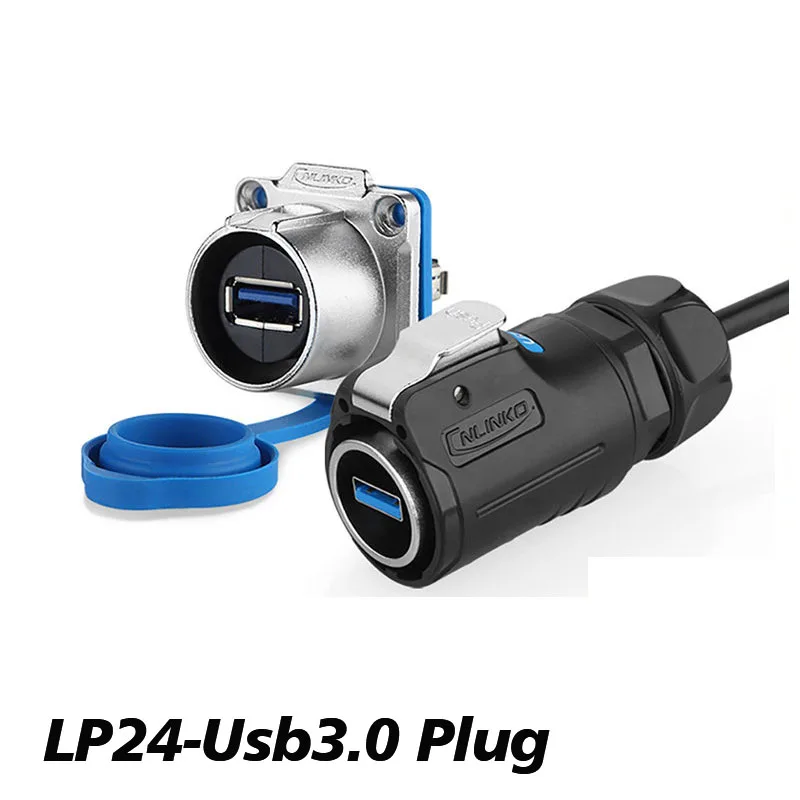 LP24 USB3.0 Aviation Connector Waterproof Data Plug Socket IP67 Industrial USB Cable 0.5M 1M 2M 3M