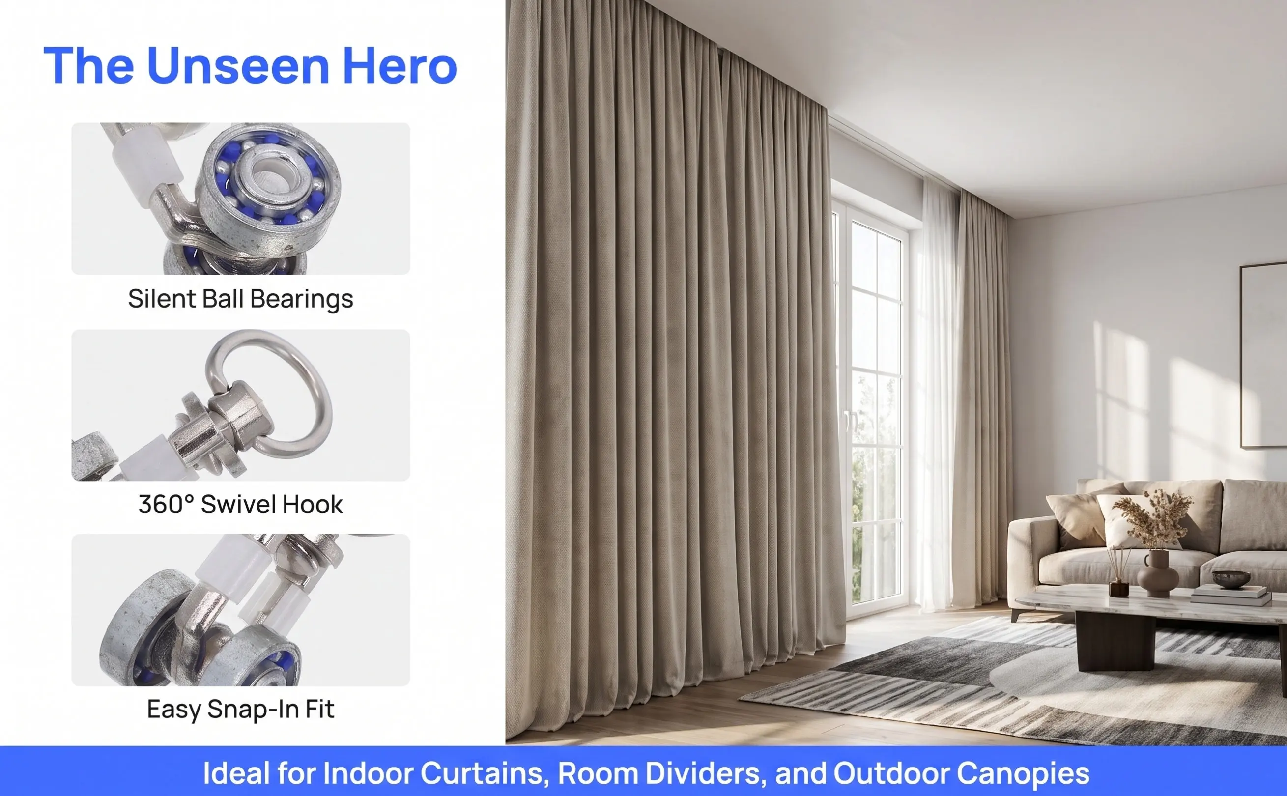 5Pcs Metal Curtain Roller High-Durability Silent Glider Wheel Easy Install Movement Curtain Track Runners Fittings
