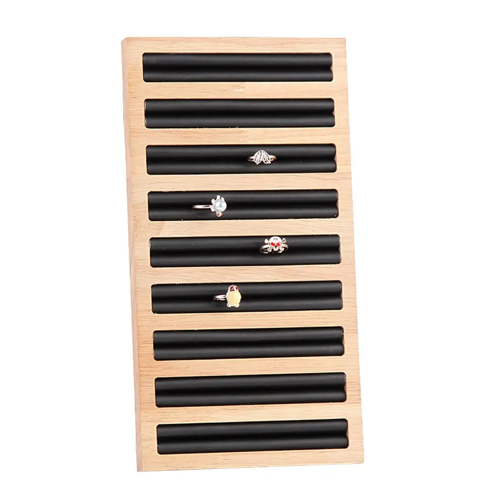

Bamboo Wood Ring Display Tray Rectangular Black PU Jewelry Organizer Holder for Rings Display Showcase Tray Jewelry