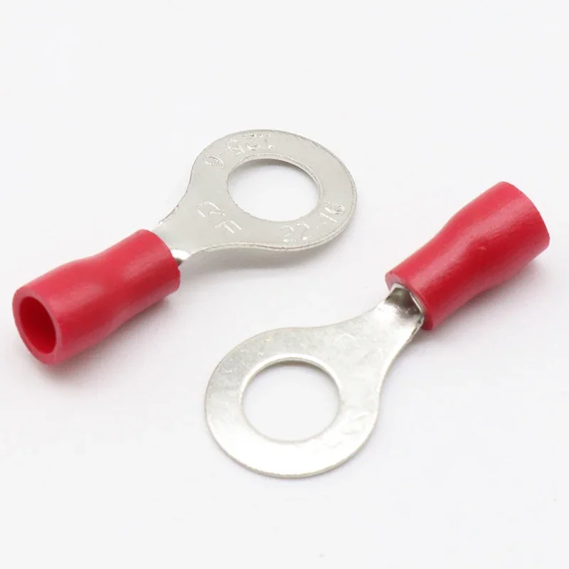 RV1.25-6 Red 22-16 AWG 0.5-1.5mm2 Insulated Ring Terminal Connector Cable Wire Connector 100PCS/Pack RV1-6 RV