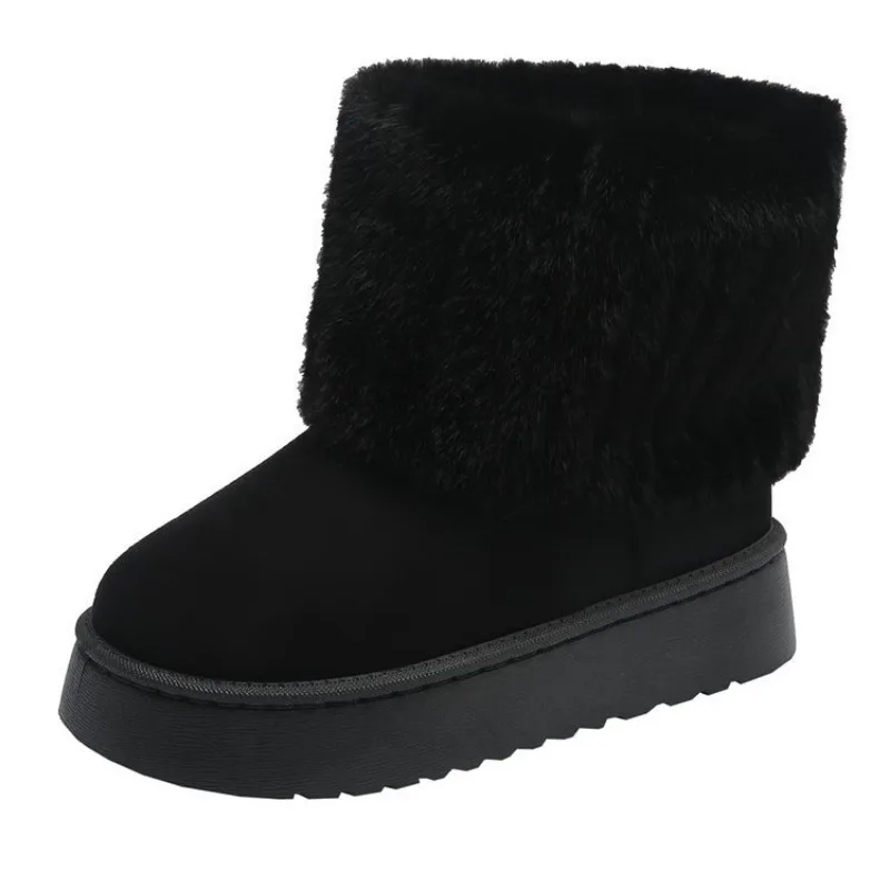 Designer Donna Inverno Peluche Calore Stivali da neve Pelle scamosciata Suola spessa Slip On Stivali Comodi stivali piatti antiscivolo Botas De Mujer