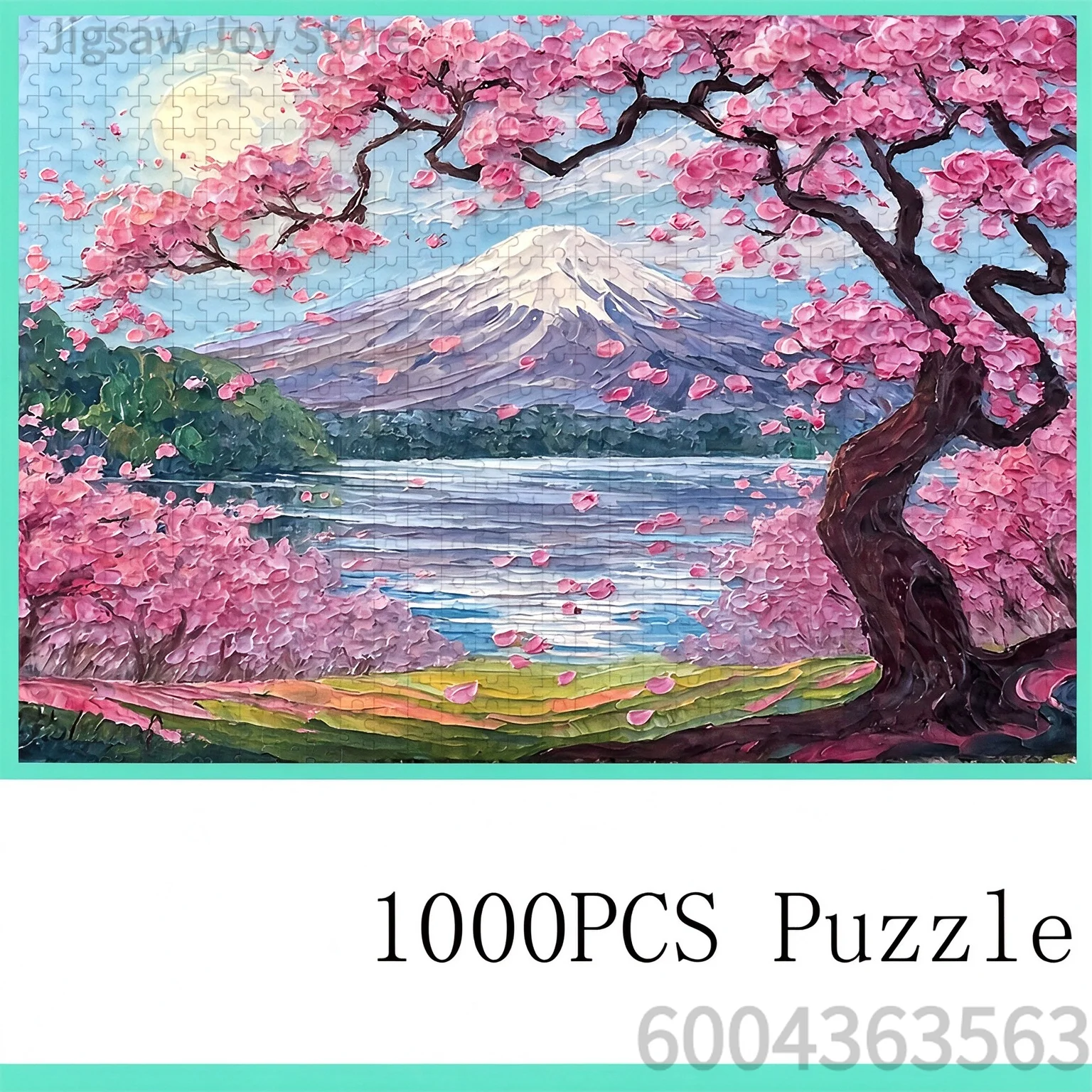 Scenery Jigsaw Puzzle, Mount Fuji Sakura, Fluffy Cat & Winter Birds, Pink Cherry Garden, Riverside Wooden Cottage, Home Art Gift