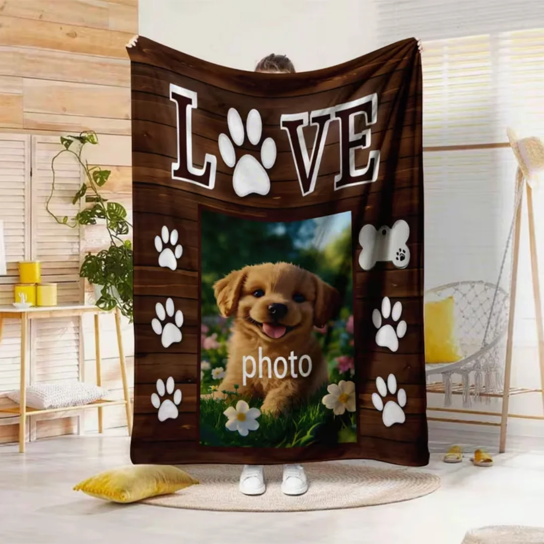 Personalized Custom Pet Photo Blanket, Commemorative Picture Printed Memorial Throw Blanket, 1pc