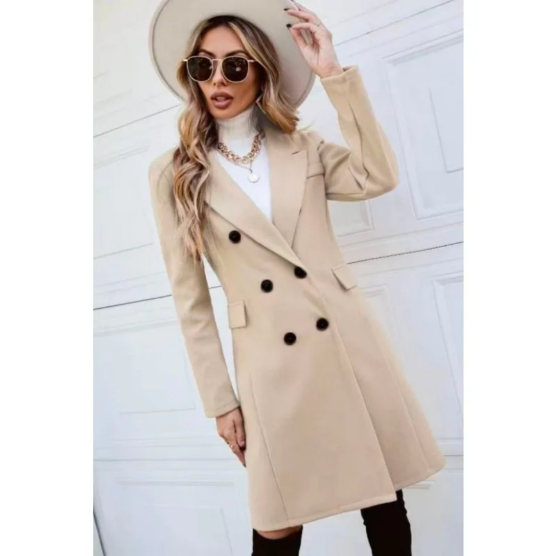 

2025 New European American Fashion Casual Womens Autumn Winter Coat Slim Fit Lapel Long Trench Stylish Outerwear
