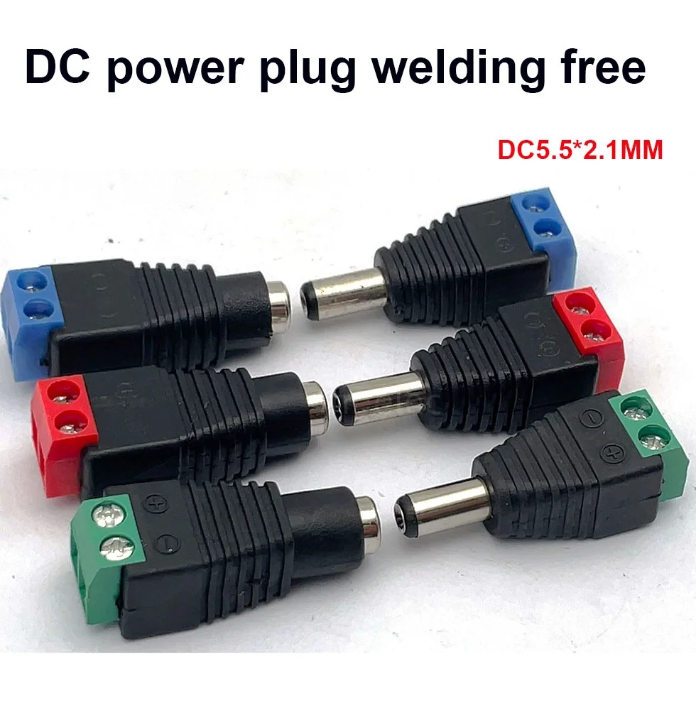 5/10 szt. Złącze DC Męskie Żeńskie Wtyk Gniazdo Adapter 5.5 x 2.1mm Do Taśmy LED 3528 5050 Kamera
