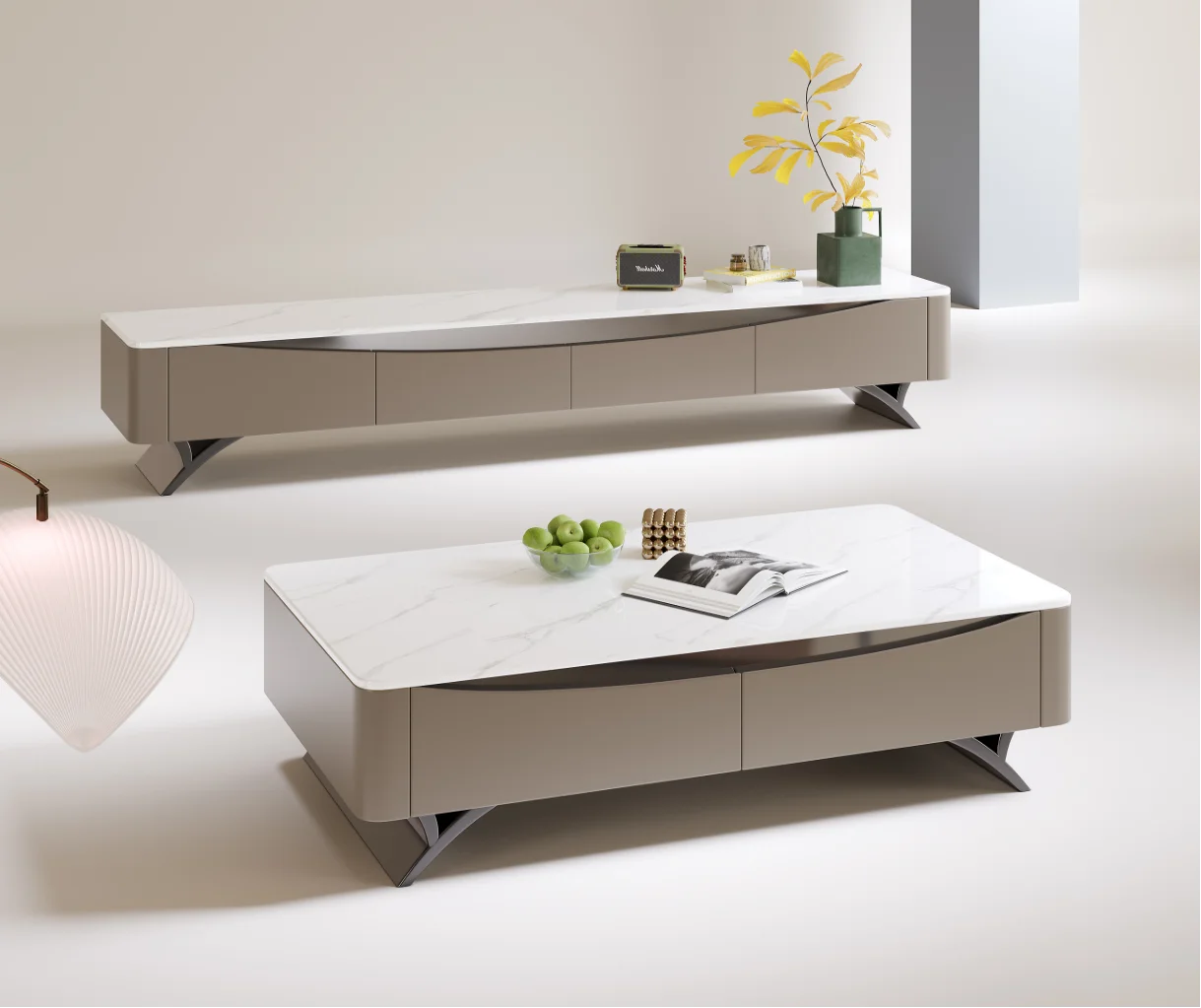 #Modern Luxury Stone Coffee Table Adjustable Height Factory Direct Living Room Furniture