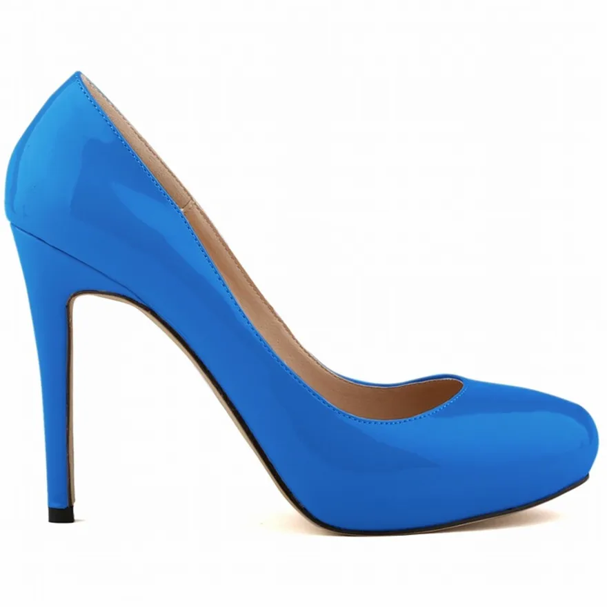 New Platform Concise Lady Office Shoes Patent Leather Round Toe High Heels Shoe Black Red Shallow Wedding Party Women Pumps
