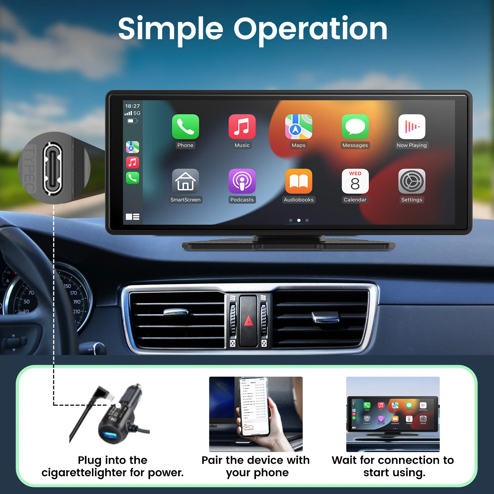Universal Portable Carplay for Car Screen, Car Radio Multimedia WIFI Video Player Wireless Carplay Screen for Apple Or Android image 3