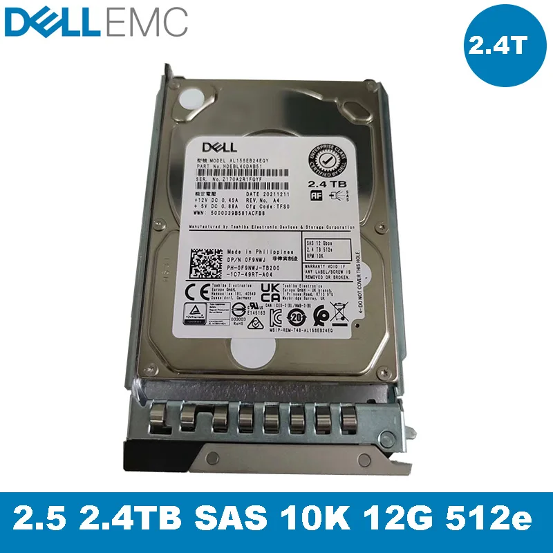 NEW DELL R530 R630 R730 R830 R930 AL15SEB24EQY 2.4T 12G 2.5 10K SAS 2.4TB 0F9NWJ Server HDD F9NWJ  DXD9H