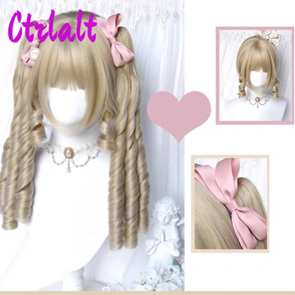 Syntetyczne Lolita długie peruki z kręconymi włosami dla kobiet peruka blond Halloween peruka do cosplay kobiece włókno termoodporne Retro peruki z