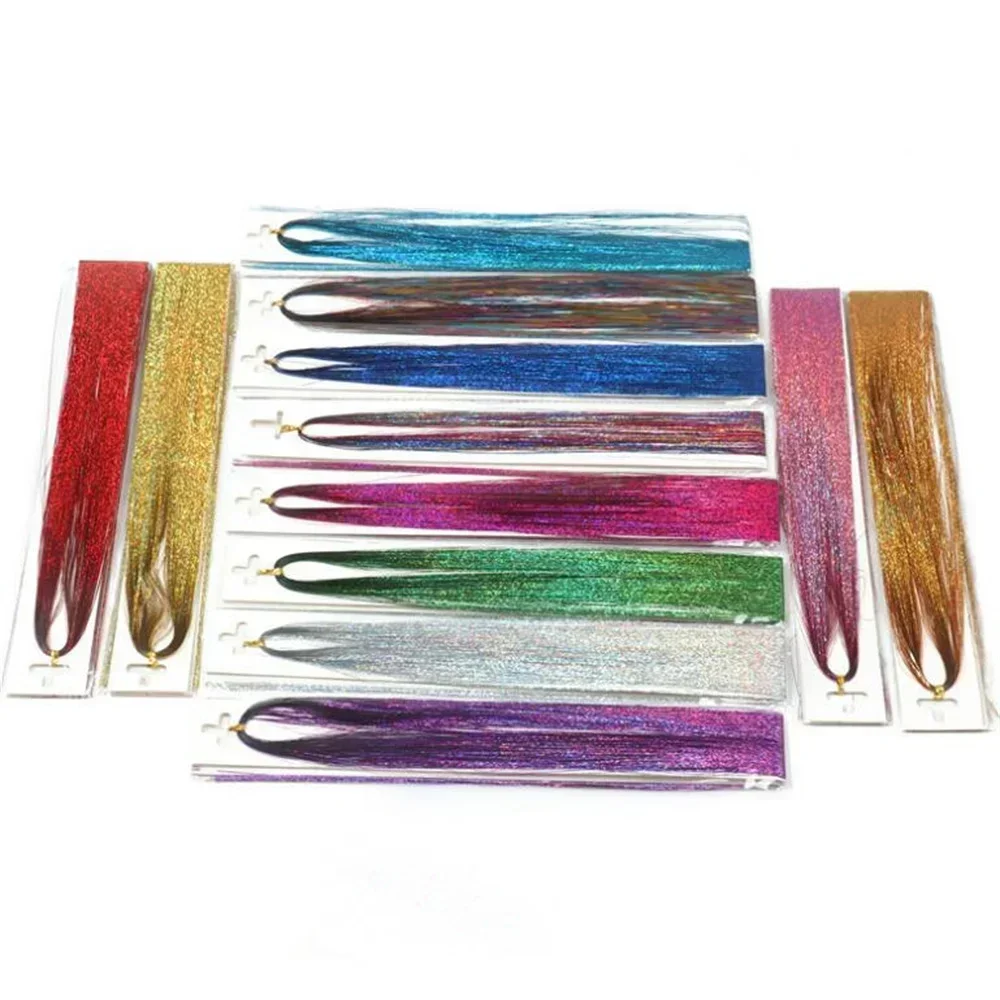 120cm 700Pcs Shiny Threads Glitter Hair Tinsel Kit Gold Silk Hair Glitter String Extensions Accessories for Women Headdress