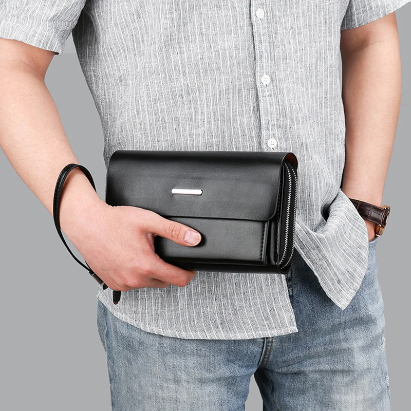 Luxury Clutch Bag for Men PU Leather Pouch Zipper Long Wallet Passcard Holder Phone Pouch Porter Necessaire Bag Male Briefcase