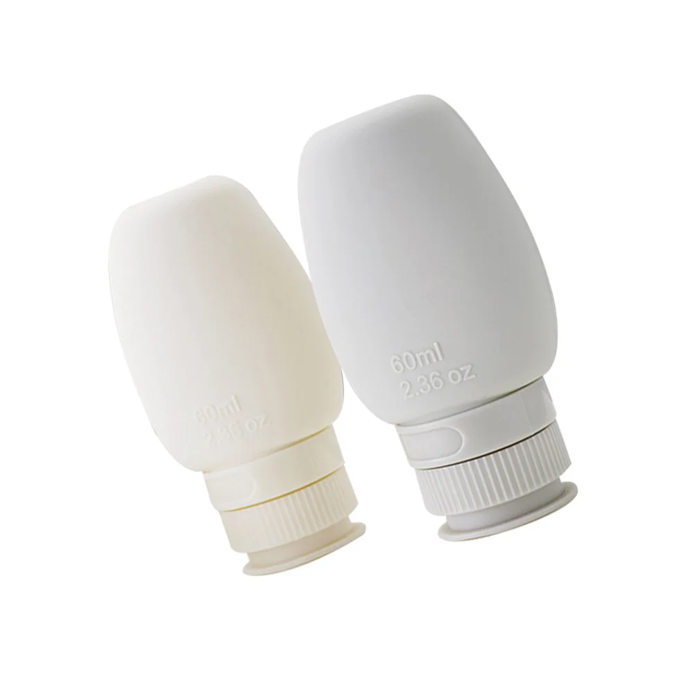 2Pcs 60Ml 실리콘 여행용 병 휴대용 리필 가능 누출 방지 세면용품 샴푸 샤워 젤 라이트 그레이 베이지