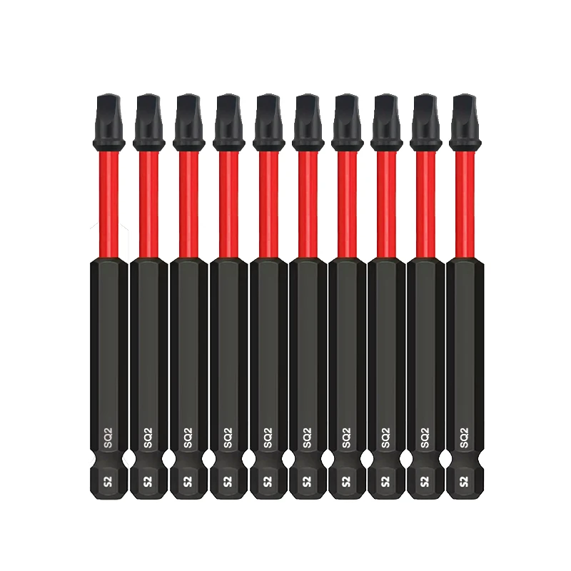 10Pcs SQ2 Impact Screwdriver Bit Set 75mm Square Driver Bit 1/4 Inch Hex Shank Magnetic Drill Bit